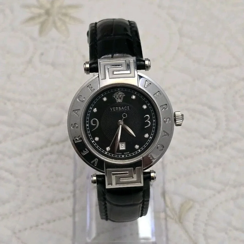 Versace Reve 68Q Women's Watch Stainless Steel Black Dial Diamonds Swiss Made